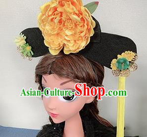 Chinese Handmade Qing Dynasty Yellow Peony Hair Accessories Ancient Palace Princess Hair Clasp for Women