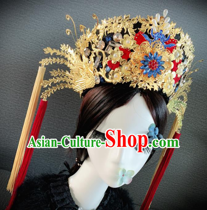 Traditional Chinese Ancient Palace Queen Cloisonne Phoenix Coronet Headwear Qing Dynasty Manchu Hair Accessories for Women