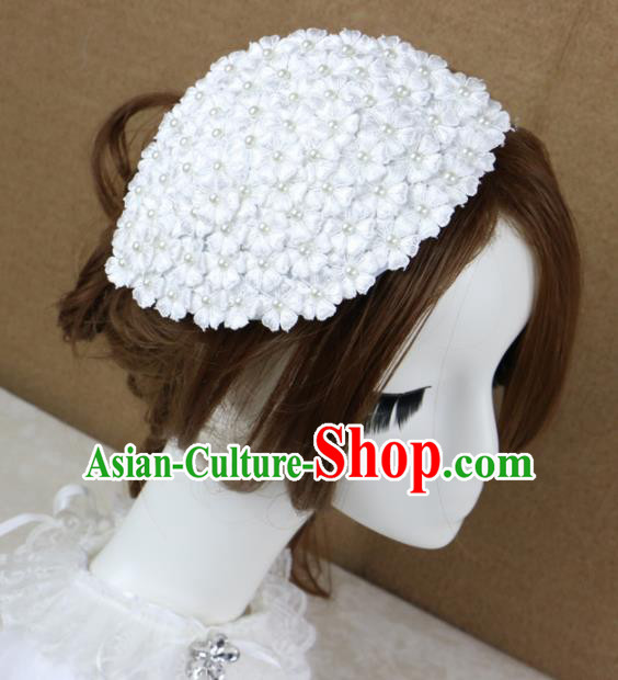 Top Grade Stage Performance White Lace Hair Accessories Princess Bride Pearls Headwear for Women