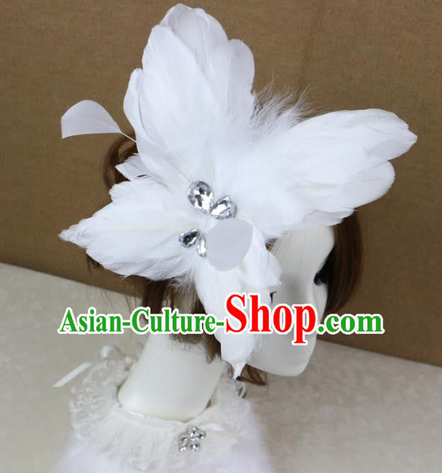 Top Grade Stage Performance Hair Accessories Gothic Bride White Feather Hair Stick Headwear for Women
