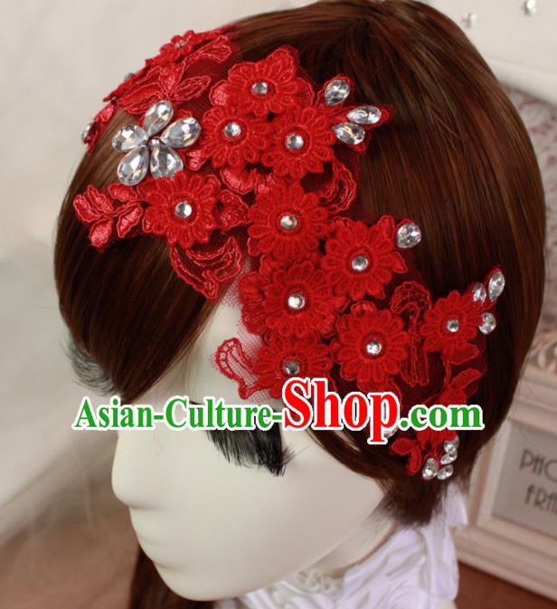 Top Grade Princess Hair Accessories Bride Red Lace Hair Stick Headwear for Women