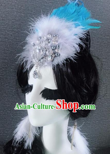 Top Grade Stage Performance Blue Feather Hair Accessories Brazilian Carnival Halloween Headwear for Women