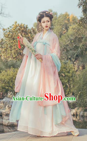 Chinese Ancient Imperial Princess Pink Hanfu Dress Traditional Tang Dynasty Court Lady Historical Costume for Women