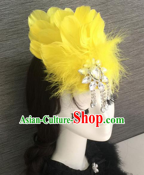 Top Grade Halloween Yellow Feather Hair Stick Headwear Brazilian Carnival Hair Accessories for Women