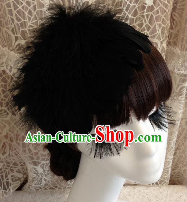 Top Grade Bride Black Feather Headwear Brazilian Carnival Hair Accessories for Women