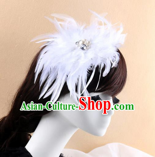 Top Grade Baroque Bride White Feather Hair Claw Headwear Brazilian Carnival Hair Accessories for Women