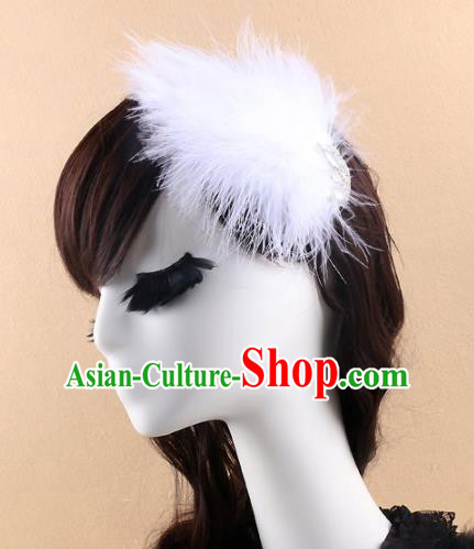 Top Grade Baroque Princess White Feather Hair Claw Headwear Wedding Bride Hair Accessories for Women