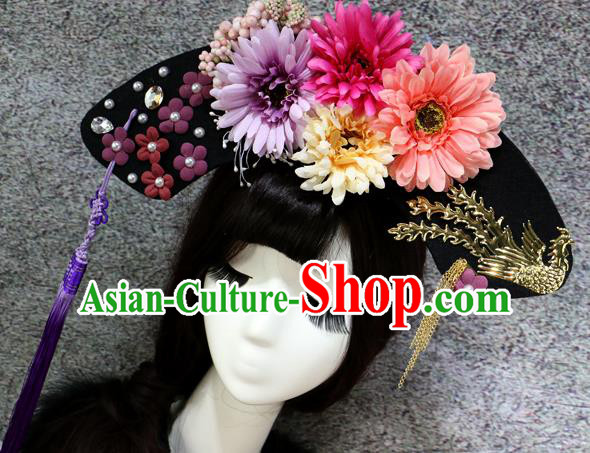 Chinese Ancient Palace Headwear Traditional Qing Dynasty Manchu Flowers Hair Accessories for Women