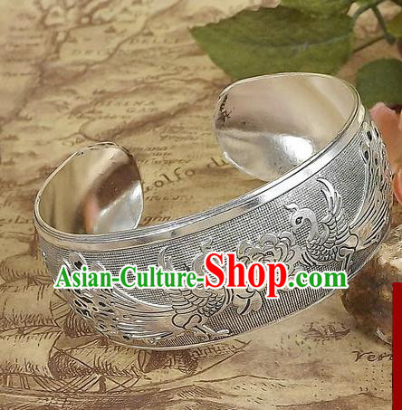 Top Grade Chinese Traditional Ethnic Accessories Sliver Carving Phoenix Bracelet for Women