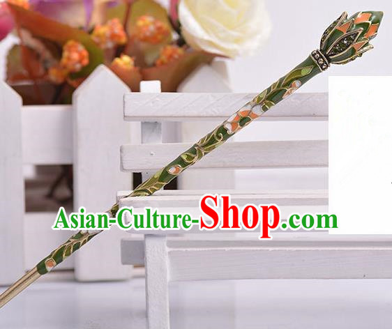 Chinese Ancient Princess Peacock Green Hairpins Headwear Traditional Hanfu Hair Accessories for Women