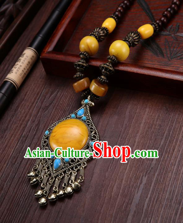 Handmade Chinese Tibetan Ethnic Yellow Necklace Traditional Zang Nationality Necklet Accessories for Women