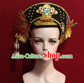 Chinese Ancient Manchu Empress Headwear Golden Phoenix Hat Traditional Qing Dynasty Queen Hair Accessories for Women