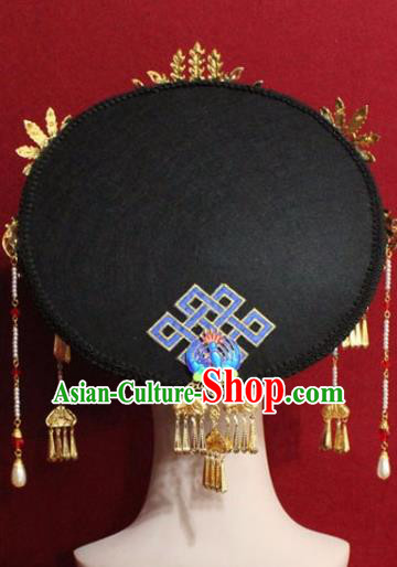 Chinese Ancient Manchu Empress Headwear Blueing Phoenix Hat Traditional Qing Dynasty Queen Hair Accessories for Women