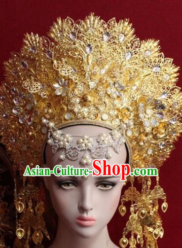 Handmade Thailand Traditional Hair Accessories Ancient Queen Golden Royal Crown for Women