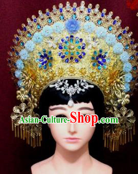 Handmade Thailand Traditional Hair Accessories Ancient Queen Blue Flowers Royal Crown for Women