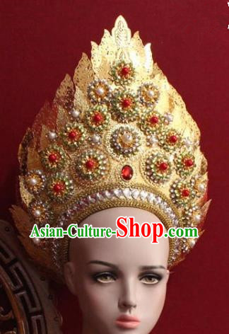 Handmade Thailand Traditional Hair Accessories Ancient Queen Red Crystal Royal Crown for Women