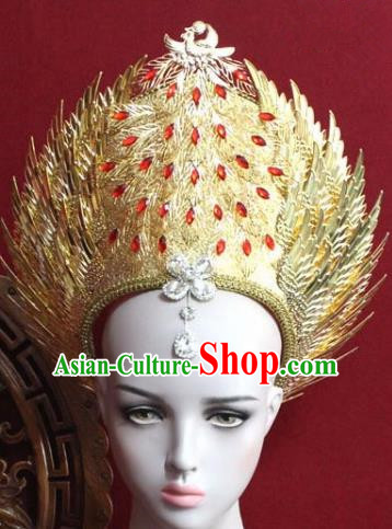 Handmade Thailand Traditional Hair Accessories Ancient Queen Red Crystal Phoenix Royal Crown for Women