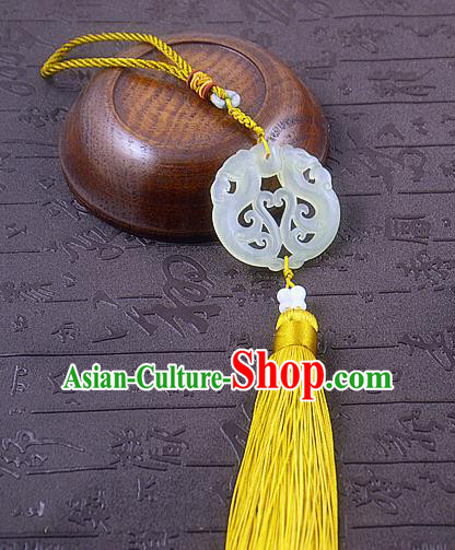 Handmade Chinese Hanfu Yellow Tassel Jade Pendant Traditional Ancient Princess Waist Accessories for Women