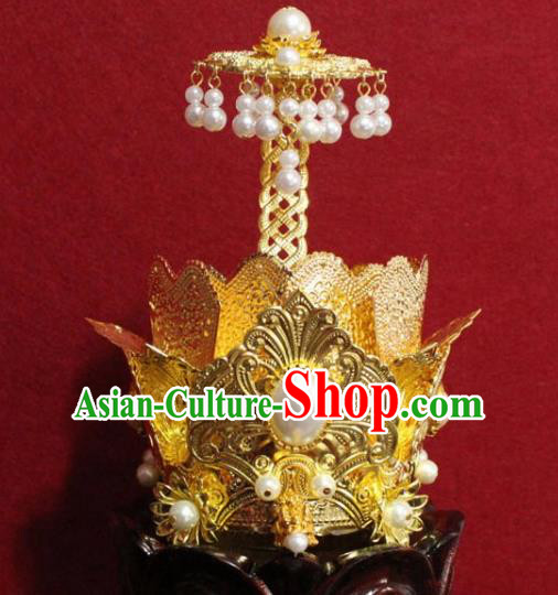 Handmade Chinese Taoism Golden Hairdo Crown Traditional Ancient Taoist Swordsman Hair Accessories for Men