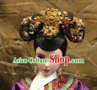 Chinese Ancient Manchu Imperial Consort Headwear Traditional Qing Dynasty Palace Queen Hair Accessories for Women