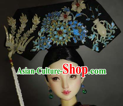 Chinese Ancient Palace Manchu Imperial Consort Cloisonne Headwear Traditional Qing Dynasty Queen Hair Accessories for Women