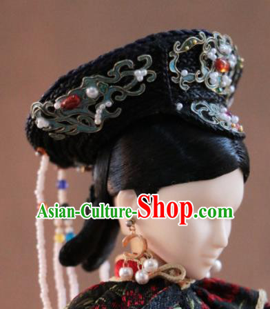 Chinese Ancient Palace Empress Agate Hat Headwear Traditional Qing Dynasty Manchu Queen Hair Accessories for Women