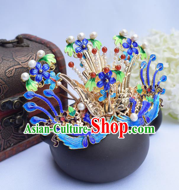 Chinese Ancient Princess Cloisonne Phoenix Hairpins Traditional Hanfu Hair Accessories for Women