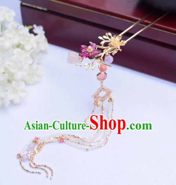 Chinese Ancient Princess Golden Hairpins Tassel Step Shake Traditional Hanfu Hair Accessories for Women