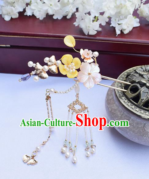 Chinese Ancient Princess Ginkgo Leaf Tassel Hairpins Traditional Hanfu Hair Accessories for Women