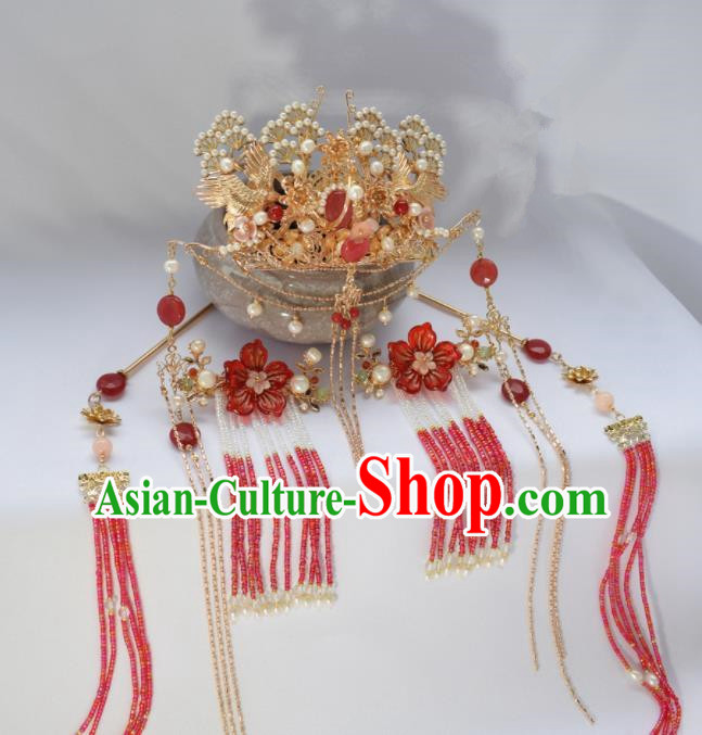 Chinese Ancient Princess Palace Pine Hair Crown Hairpins Traditional Handmade Hanfu Hair Accessories Complete Set for Women