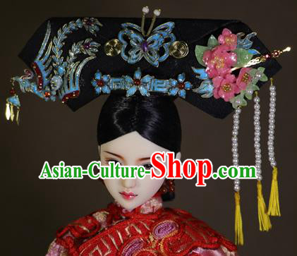 Chinese Ancient Cloisonne Phoenix Headwear Traditional Qing Dynasty Palace Manchu Imperial Consort Hair Accessories for Women