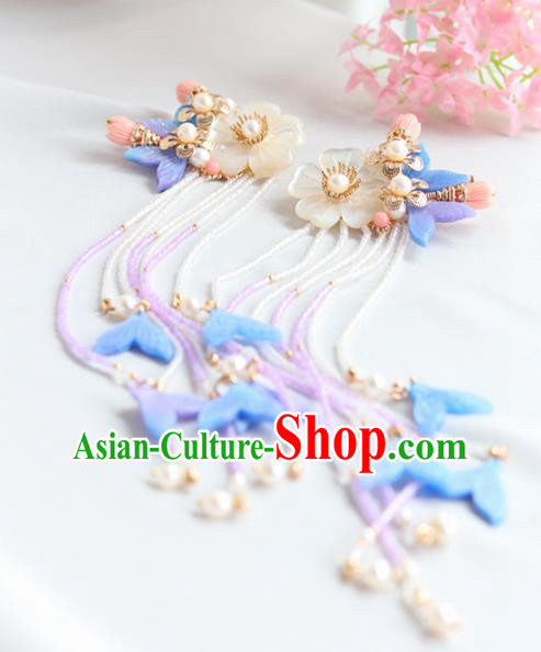 Chinese Ancient Princess Tassel Shell Hair Claws Hairpins Traditional Hanfu Hair Accessories for Women