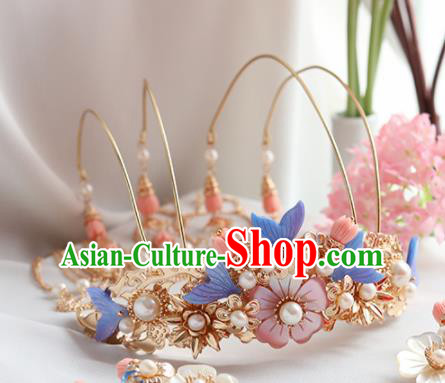 Chinese Ancient Princess Tassel Shell Phoenix Coronet Hairpins Traditional Hanfu Hair Accessories for Women