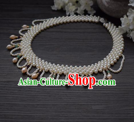Handmade Chinese Hanfu Pink Pearls Necklace Traditional Ancient Princess Necklet Accessories for Women