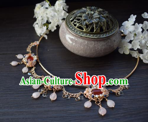 Handmade Chinese Hanfu Red Agate Necklace Traditional Ancient Princess Necklet Accessories for Women