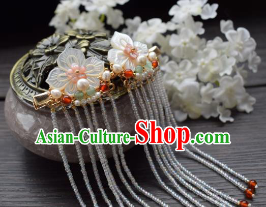 Chinese Ancient Princess Palace Shell Lotus Hair Claws Hairpins Traditional Handmade Hanfu Hair Accessories for Women