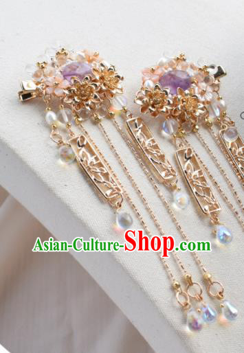 Chinese Ancient Princess Palace Golden Tassel Hair Claws Hairpins Traditional Handmade Hanfu Hair Accessories for Women