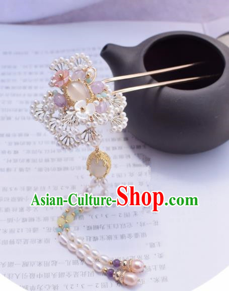 Chinese Ancient Princess Palace Pine Pearls Tassel Hairpins Traditional Handmade Hanfu Hair Accessories for Women
