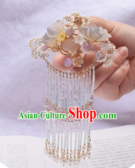 Chinese Ancient Princess Palace Shell Butterfly Tassel Hair Claw Hairpins Traditional Handmade Hanfu Hair Accessories for Women
