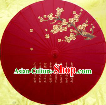 Handmade Chinese Traditional Umbrellas Ancient Printing Plum Blossom Red Oiled Paper Umbrella
