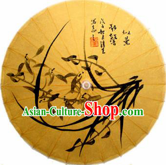 Handmade Chinese Traditional Ink Painting Orchid Umbrellas Ancient Oiled Paper Umbrella