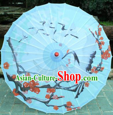 Handmade Chinese Traditional Printing Plum Cranes Oiled Paper Umbrellas Ancient Princess Umbrella