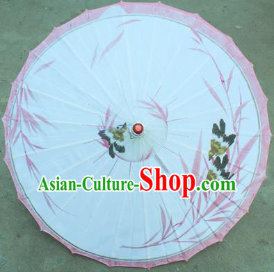 Handmade Chinese Traditional Printing Pink Bamboo Leaf Oiled Paper Umbrellas Ancient Princess Umbrella
