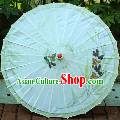 Handmade Chinese Traditional Printing Green Bamboo Leaf Oiled Paper Umbrellas Ancient Princess Umbrella