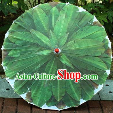 Handmade Chinese Traditional Printing Green Leaf Oiled Paper Umbrellas Ancient Princess Umbrella