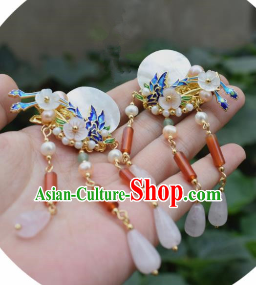 Chinese Ancient Palace Shell Cloisonne Hair Claws Princess Hairpins Traditional Handmade Hanfu Hair Accessories for Women