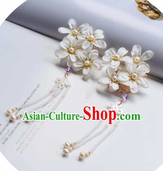 Chinese Ancient Princess Palace White Flowers Tassel Hair Claw Hairpins Traditional Handmade Hanfu Hair Accessories for Women