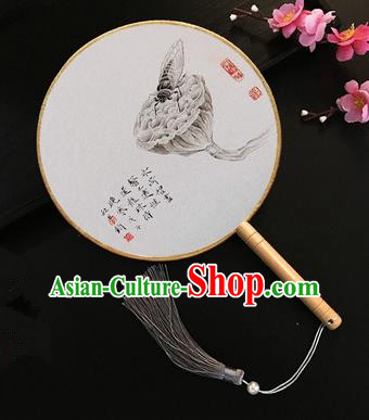 Chinese Handmade Classical Palace Fans Ink Painting Lotus Seedpod Silk Round Fan for Women