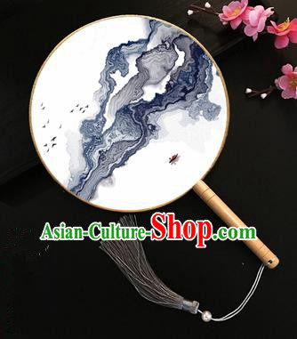 Chinese Handmade Classical Palace Fans Traditional Ink Painting Silk Round Fan for Women