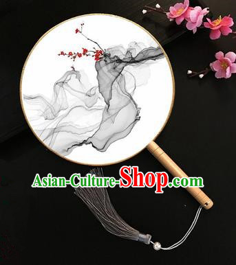 Chinese Handmade Classical Palace Fans Traditional Ink Painting Plum Blossom Silk Round Fan for Women